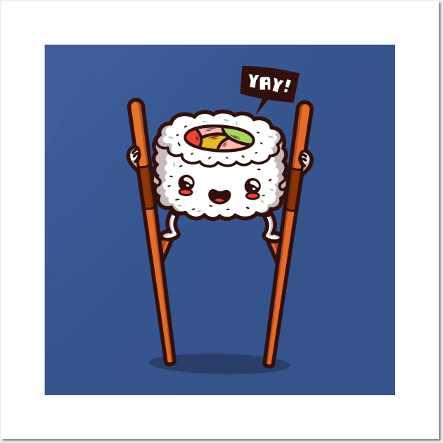 Cute Kawaii Funny Japanese Sushi On Stilts Gift For Sushi Lovers Wall Art by Originals By Boggs